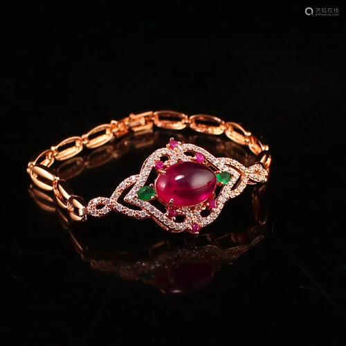 Beautiful Gilt Gold Inlay Ruby & Diamond Bracelet