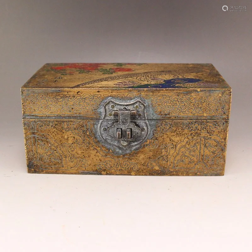 Vintage Brass Phoenix & Peony Design Jewelry Box