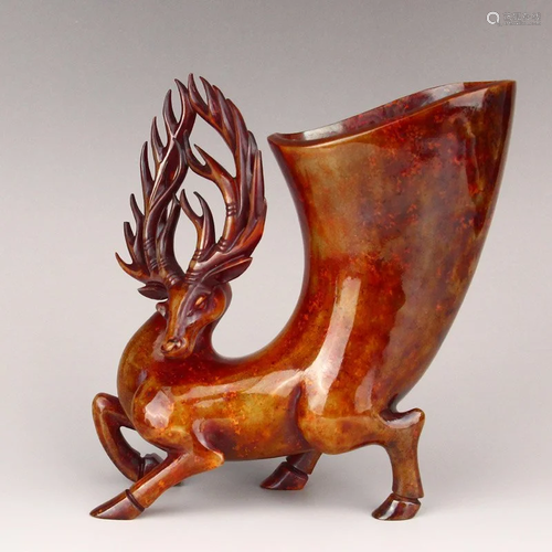 Superb Vintage Chinese Hetian Jade Deer Wine Cup