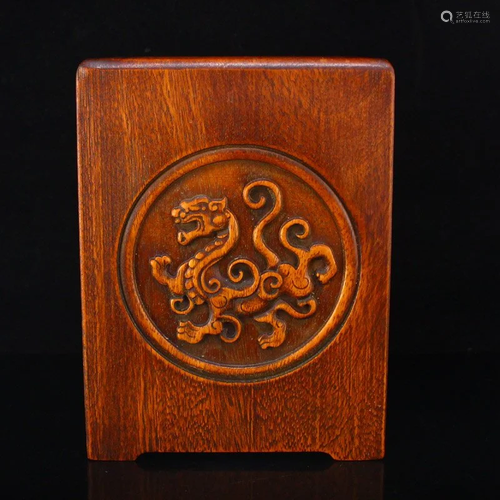 Chinese Boxwood Wood Divine Beast Design Brush Pot