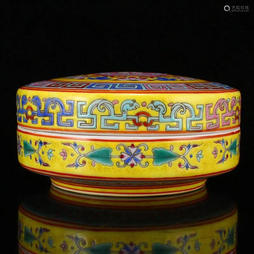 Chinese Yellow Gourd Famille Rose Porcelain Rouge Box