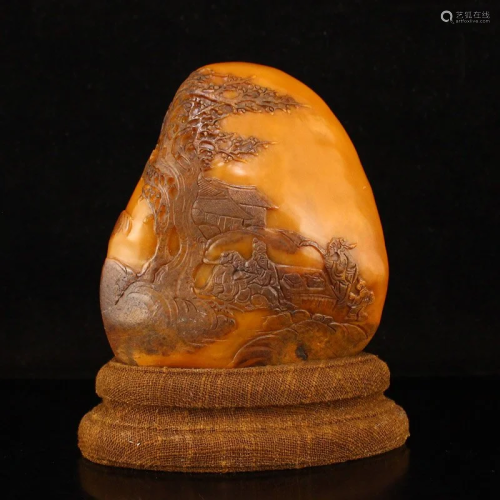 Vintage Chinese Shoushan Stone Pine Tree & Figure Seal