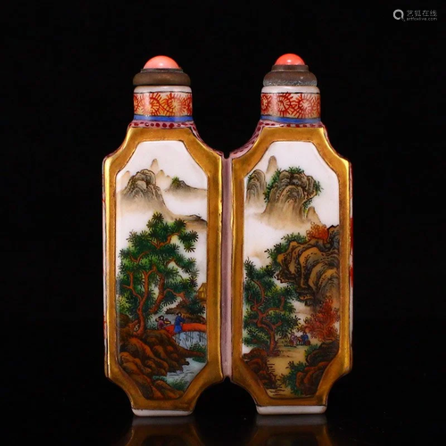 Old Famille Rose Peking Glass Conjoined Snuff Bottle