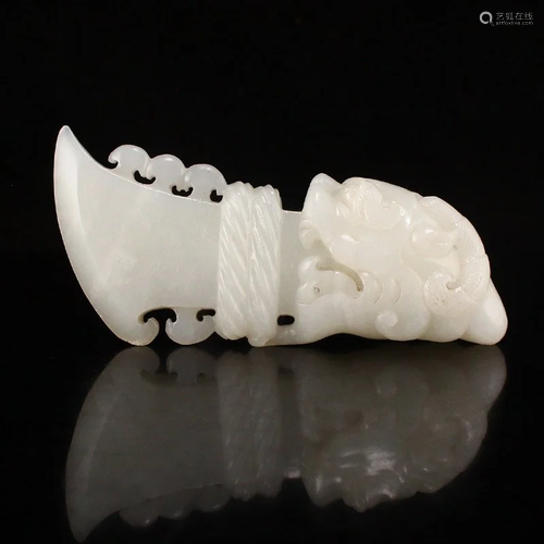 Vintage Chinese Hetian Jade Dragon Head Knife Statue