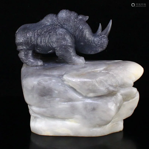 Chinese Natural Hetian Jade Rhinoceros Statue