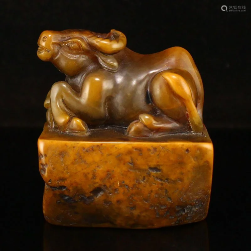 Vintage Chinese Shoushan Stone Zodiac Ox Seal