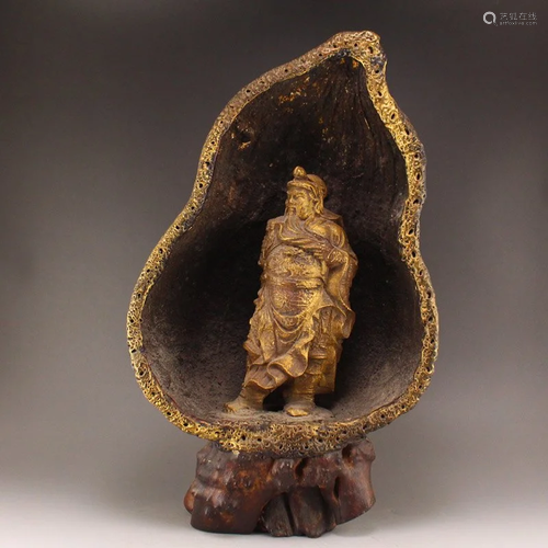 Vintage Gourd & Wood Gungong Statue