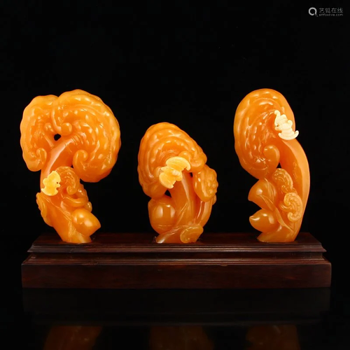 A Set Indonesia Natural Jin Tian Huang Ruyi Statues