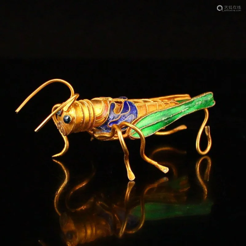 Vivid Chinese Gold Wire Enamel Locust Pendant