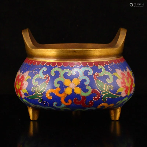 Gilt Gold Red Copper Cloisonne Incense Burner