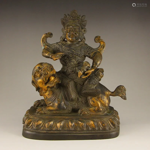 Buddhism Gilt Gold Red Copper Yellow Jambhala Statue