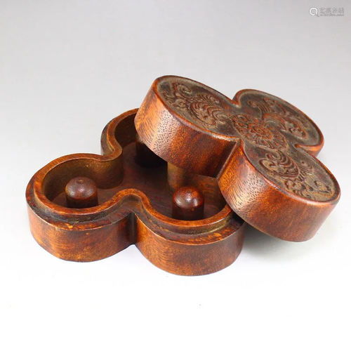 Vintage Chinese Zitan Wood Thumb Ring Box