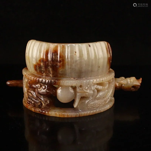 Vintage Chinese Hetian Jade Dragon & Phoenix Hairpin