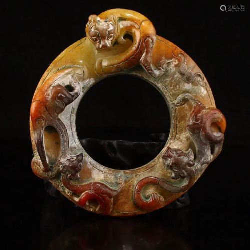 Vintage Chinese Hetian Jade Chi Dragon Pendant