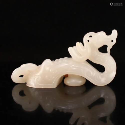 Hand Carved Chinese Hetian Jade Dragon Statue