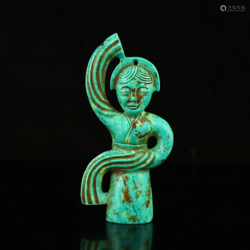 Vintage Turquoise Carved Figure Pendant