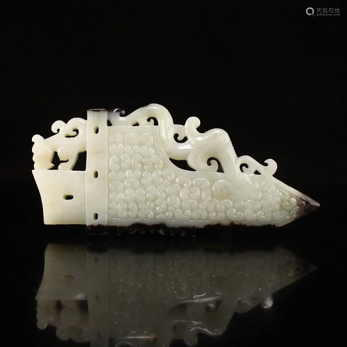 Chinese Hetian Jade Chi Dragon Knife Statue