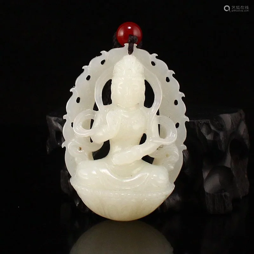 Openwork Chinese Hetian Jade Kwan-yin Pendant