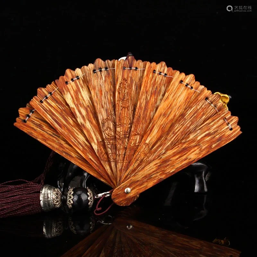 Exquisite Chinese Chenxiang Wood Kwan-yin Design Fan