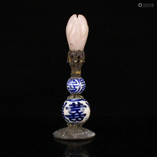 Qing Dynasty Official Hat Top Porcelain & Crystal Bead