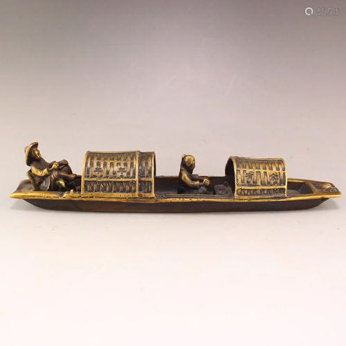 Vintgae Chinese Brass Figures & Boat Statue