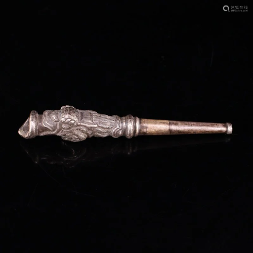 Old Chinese Pure Silver Dragon Head Cigarette Holder