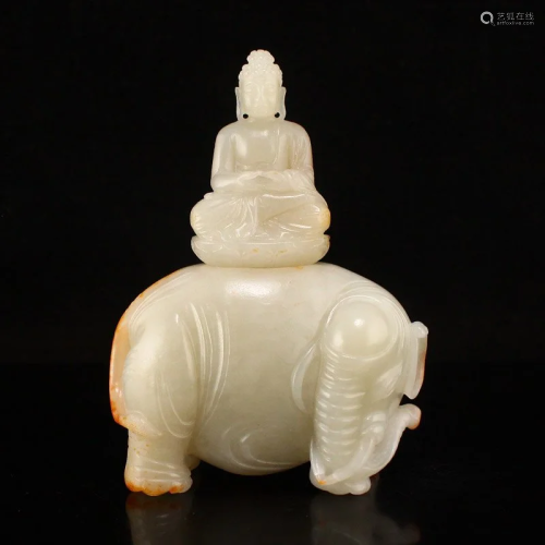 Qing Dy Hetian Jade Samantabhadra & Elephant Statue