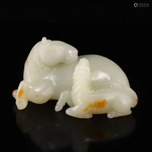 Superb Chinese Hetian Jade Double Horse Statue