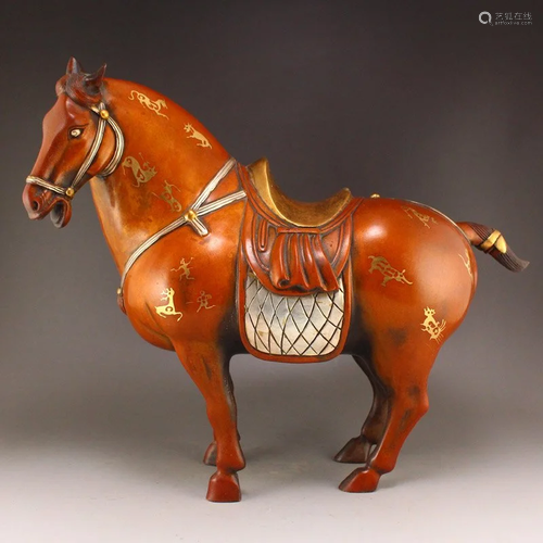 Vintage Chinese Gilt Gold Red Copper Horse Statue