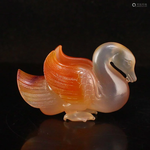 Superb Chinese Agate Carved Swan Statue