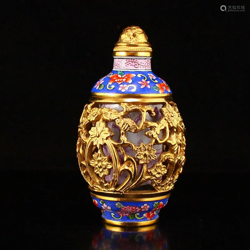 Gilt Gold Red Copper Enamel Turn Heart Snuff Bottle