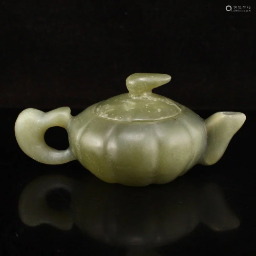 Hand Carved Chinese Natural Hetian Jade Small Teapot