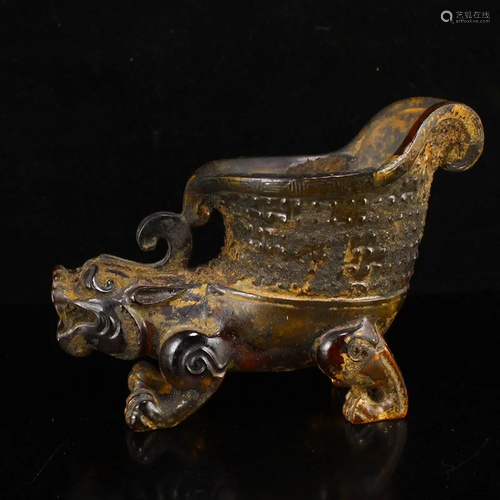 Vintage Chinese Peking Glass Unicorn Wine Cup