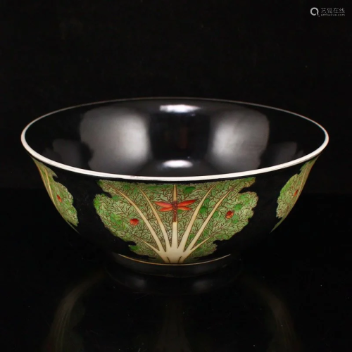 Chinese Black Ground Famille Rose Porcelain Bowl