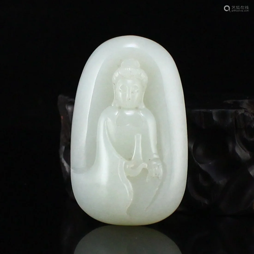 Superb Chinese Hetian Jade Carved Kwan-yin Pendant