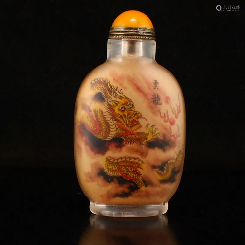 Peking Glass Inside Painting Dragon Design Snuff Bottle