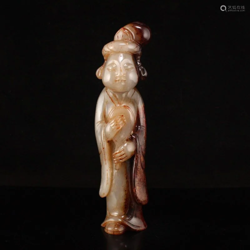 Vintage Chinese Hetian Jade Woman Statue