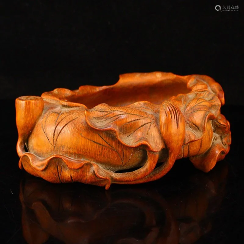 Bamboo Carved Lotus Pod & Lotus Leaf Brush Washer