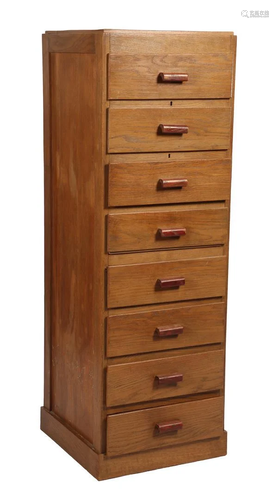 Oak file cabinet with 8 drawers