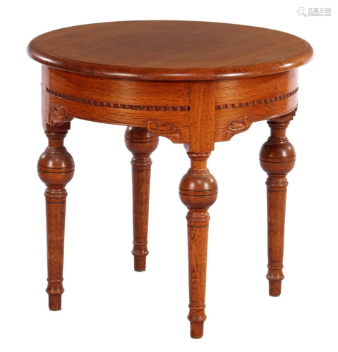 Round oak side table