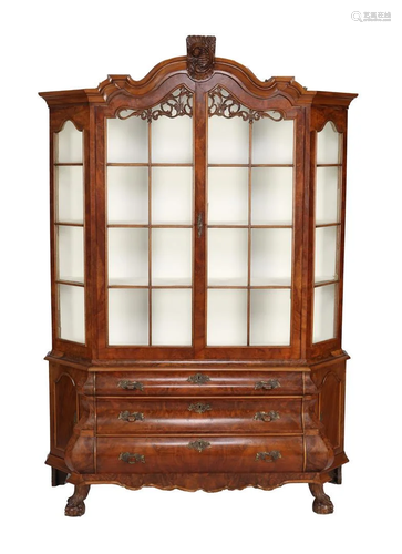 Walnut with burr walnut Dutch china cabinet