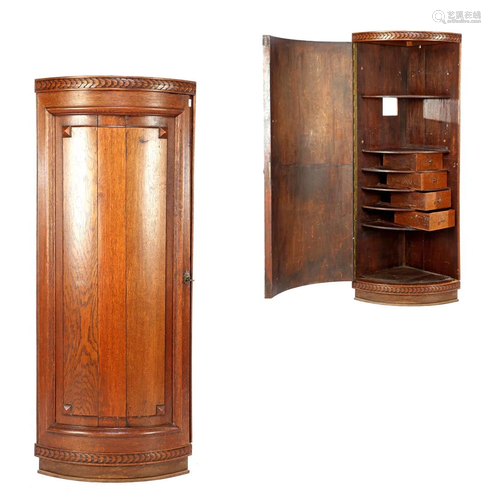 Solid oak 1-door corner cabinet