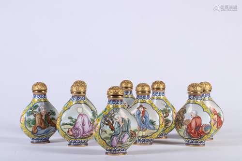 A SET OF CLOISONNE SNUFF BOTTLES