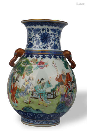 BLUE-AND-WHITE FAMILLE ROSE VASE