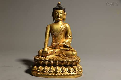 GILT COPPER STATUE OF SAKYAMUNI