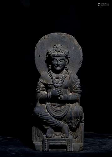 GANDHARA GRAY SCHIST BUDDHA SITTING STATUE