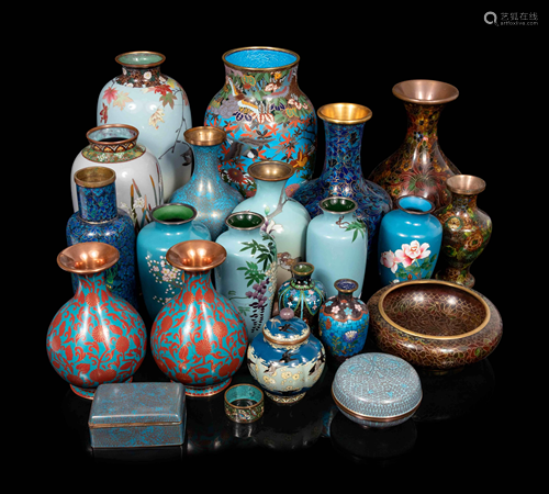 21 Blue Ground Cloisonné Vessels