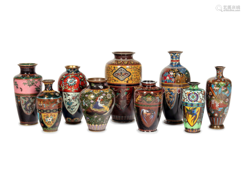 Nine Cloisonné Vases