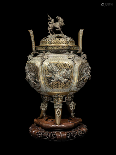 A Fine and Large Brass Covered Incense Burner