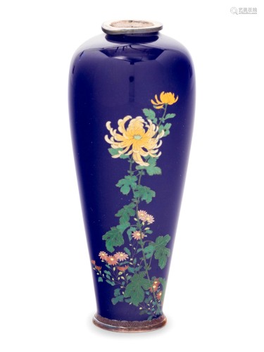 A Fine Blue Ground Cloisonné 'Chrysanthemum' Vase